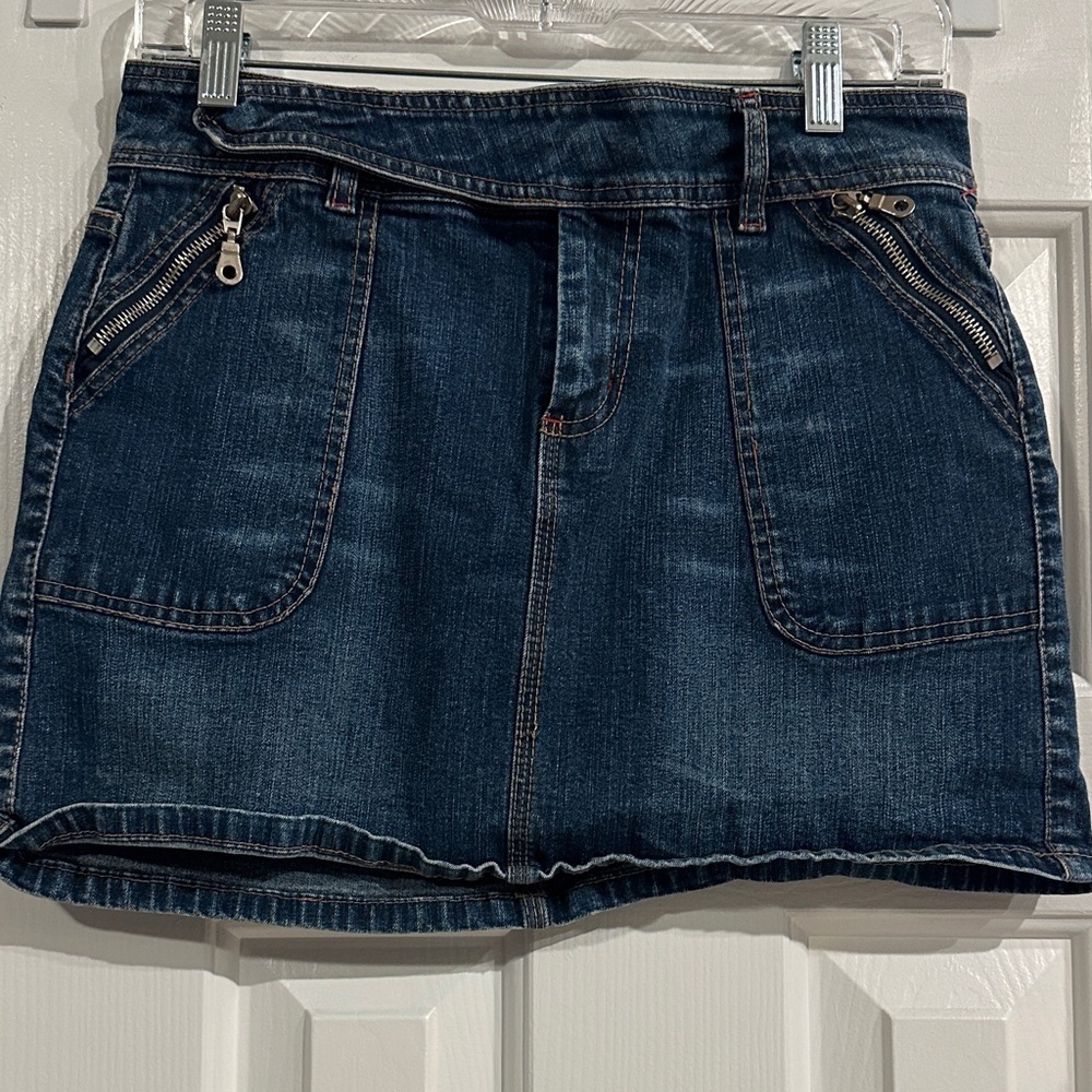 Denim Mini Skirt Y2K Throwback Grunge 2000s Girl Next Door Dark Wash Boho 7/8